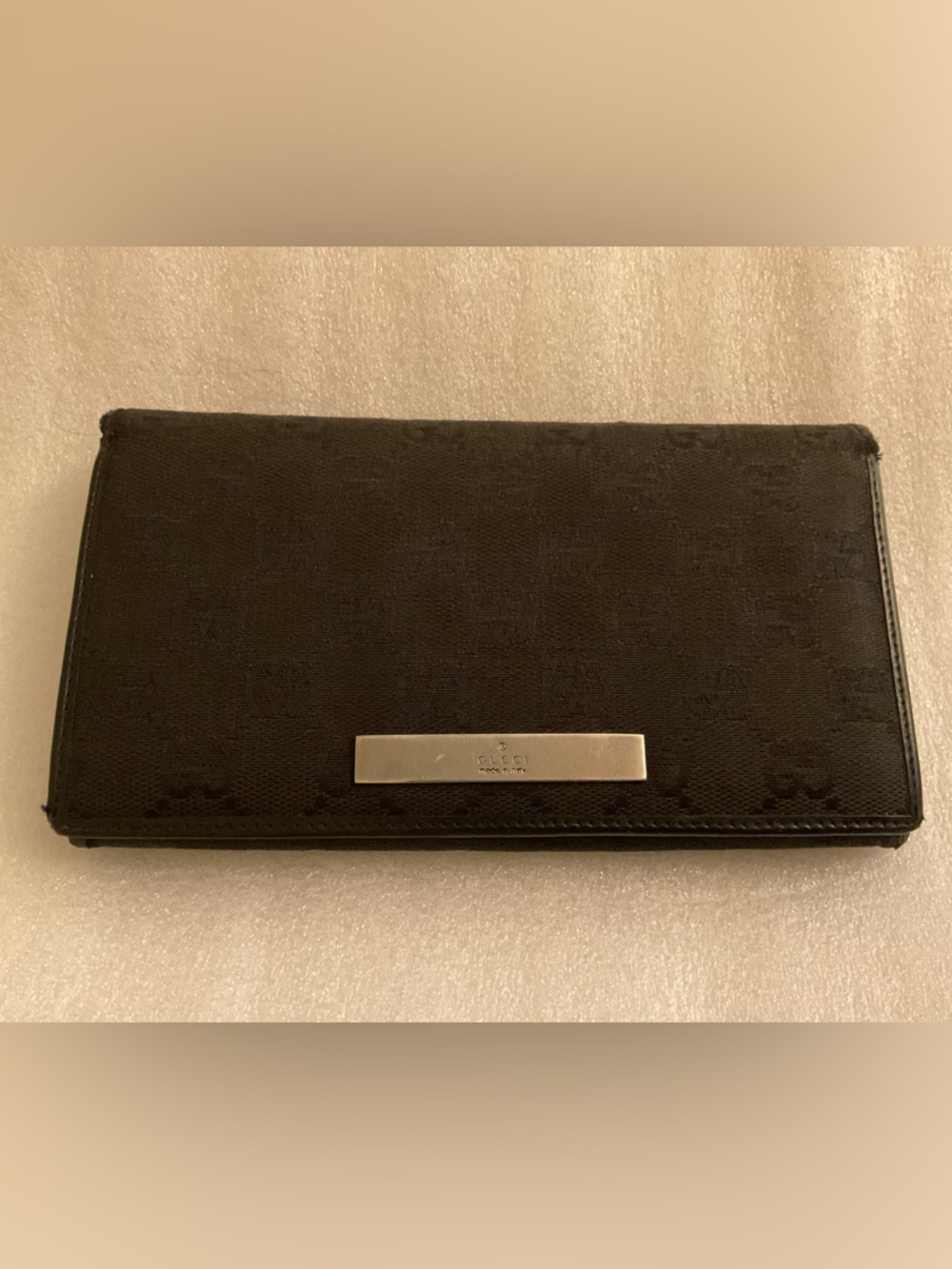 Gucci GG Black Canvas Continental Wallet w/ Dual Coin Compartments Made in Italy